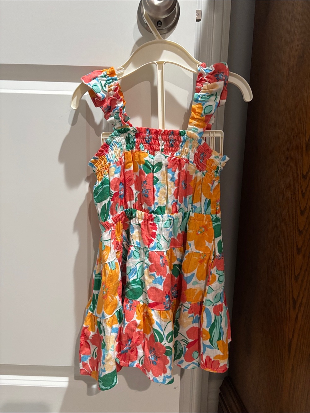 Copper Key Floral Tiered Sundress in Coral, Yellow & Green